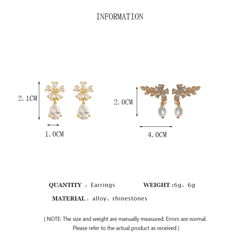 Women’s Light Luxury Zircon Stud Earrings – Flower Leaf Design with Imitation Pearl for Elegant Party & Wedding Jewelry