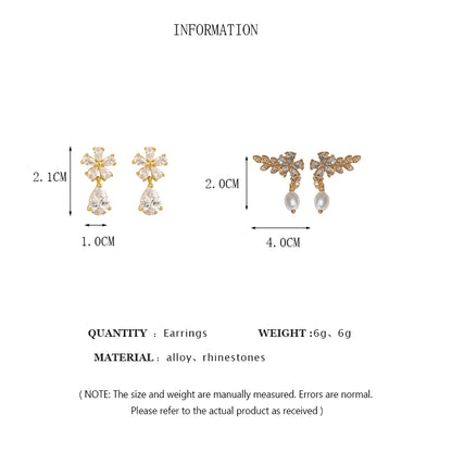 Women’s Light Luxury Zircon Stud Earrings – Flower Leaf Design with Imitation Pearl for Elegant Party & Wedding Jewelry