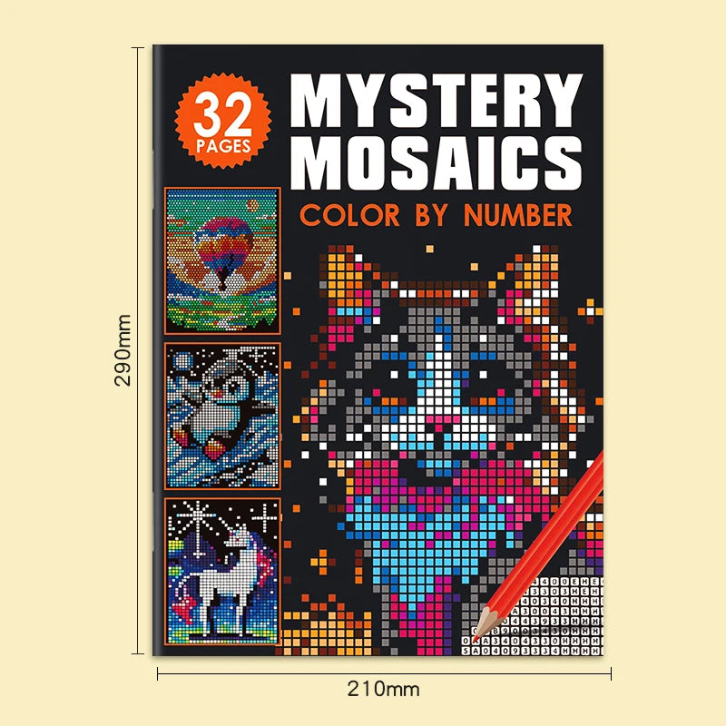 Mysterious Mosaic Color by Number Book - 32 Pages Pixel Art Coloring with Cute Animals & Scenery for Adult Stress Relief