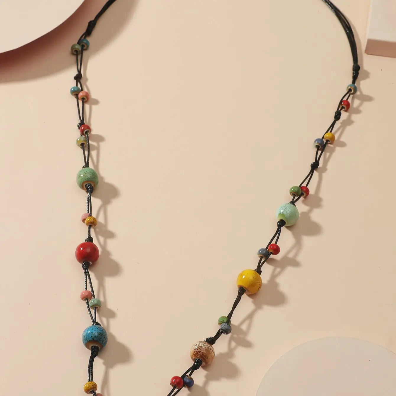 Women’s Beaded Ceramic Necklace - Exaggerated Long Statement Jewelry Chain for Fashion Style