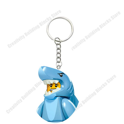 Shark Girl and Boy 3D Building Block Keychain - DIY Movie Character Toy and Gift