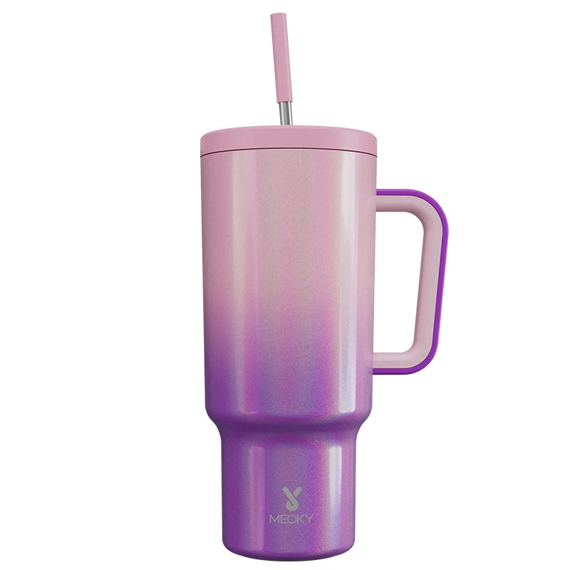 Meoky 40oz Mug Tumbler with Handle – Insulated Stainless Steel Tumbler with Lid & Straw, Coffee Thermos Cup, Heat Press Ready