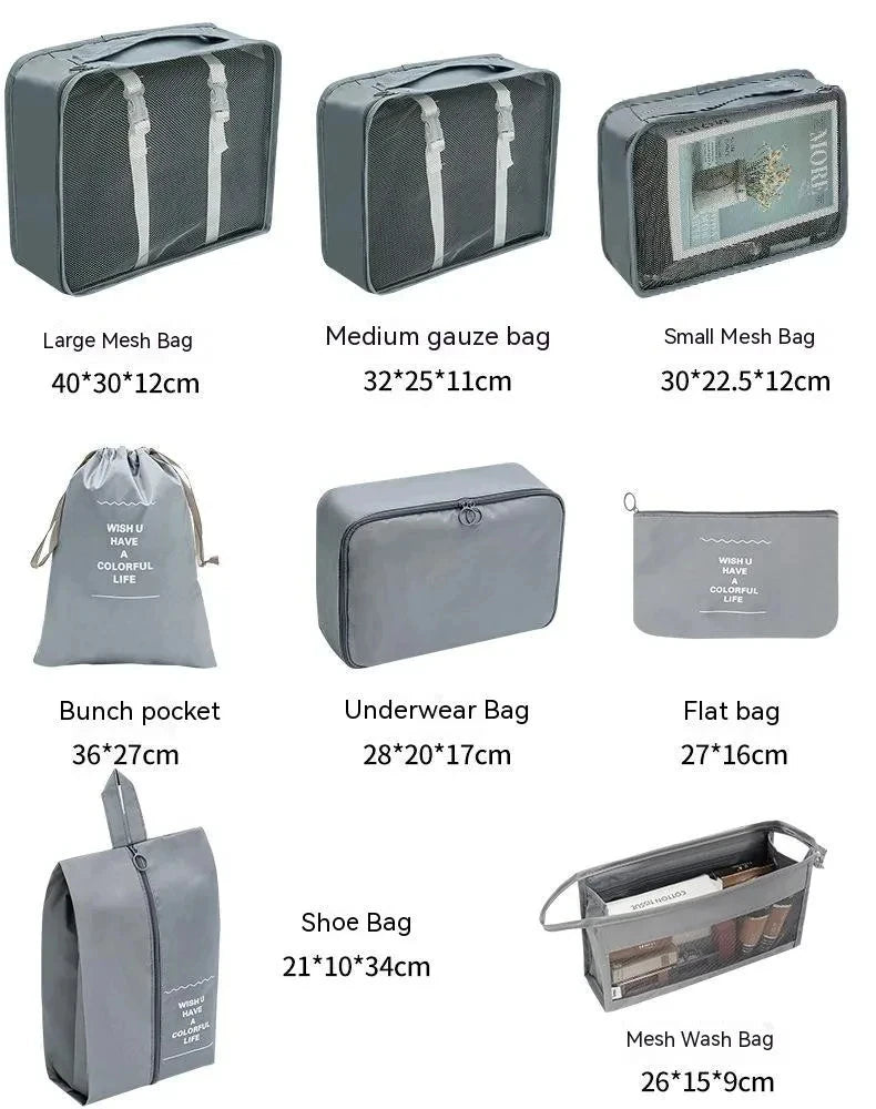 7–10 Pc Travel Organizer Storage Bags Set – Portable Packing Cubes for Suitcase, Clothes, Shoes & Luggage Tidy Pouch