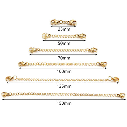 Louleur 5PCS Stainless Steel Necklace Extender Chains – Lobster Clasp Extension Tail Chains for DIY Bracelets & Jewelry