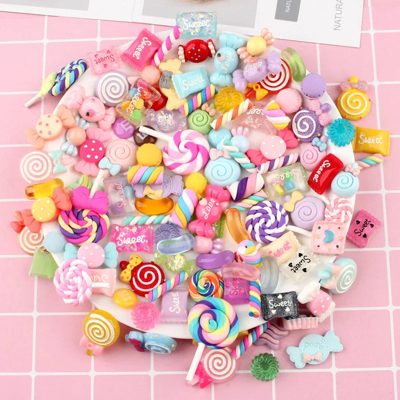 20PCS Kawaii Slime Candy Resin Charms – Cute Flatback Beads for DIY Crafts, Hair Clips, Phone Cases & Scrapbooking