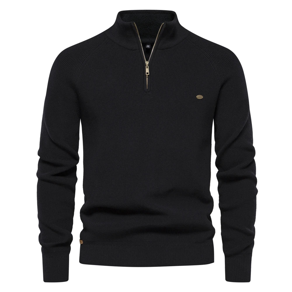 Men's Autumn Cotton Zipper Cardigan - High Collar Warm Knitted Casual Sweater Winter Top