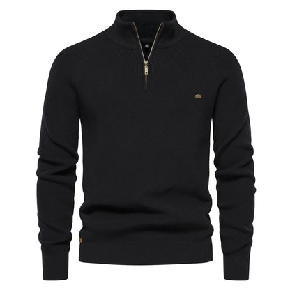 Men's Autumn Cotton Zipper Cardigan - High Collar Warm Knitted Casual Sweater Winter Top