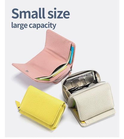 Genuine Leather Women’s Wallet — Small Zipper Coin Purse, Short Cowhide RFID Card & Money Holder, Perfect Gift for Women