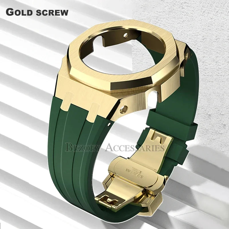 GEN4 Casioak GA2100 Mod Kit – Stainless Steel Case, Bezel, and Rubber Strap Replacement for G-SHOCK GA2100/GA2110