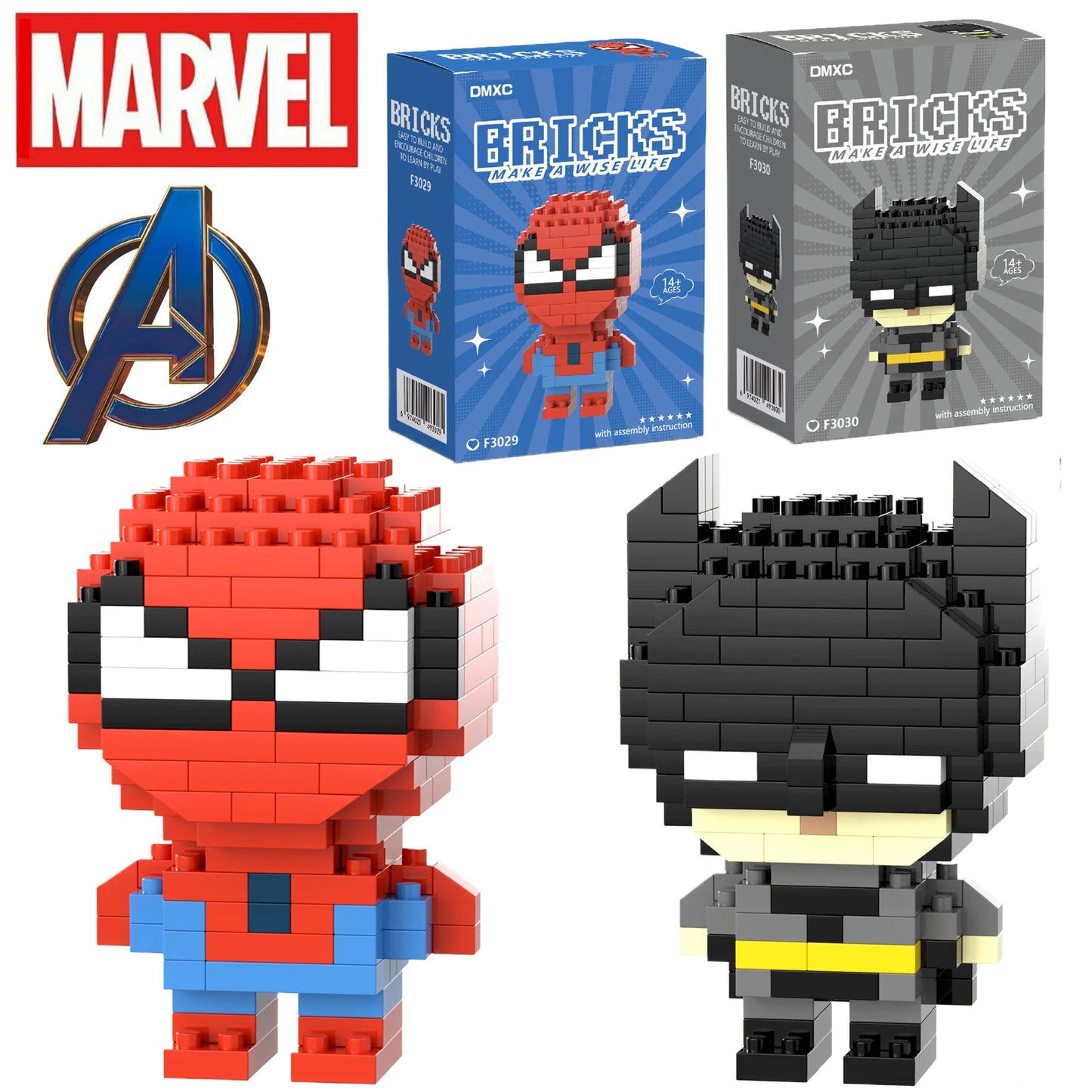 Marvel Building Block Figures - Spider-Man, Deadpool, Venom & Iron Man Cartoon Model Toys