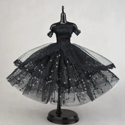 Mini Black Princess Doll Dress – Multilayer Lace Tutu Party Outfit for Blythe & BJD Dolls