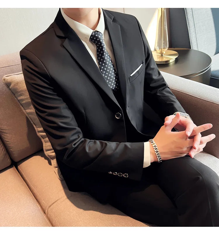High-Quality Men’s 3-Piece Suit Set — Business Casual & Wedding Outfit (Jacket + Vest + Trousers), 2024 Fashion Banquet, Sizes S-6XL