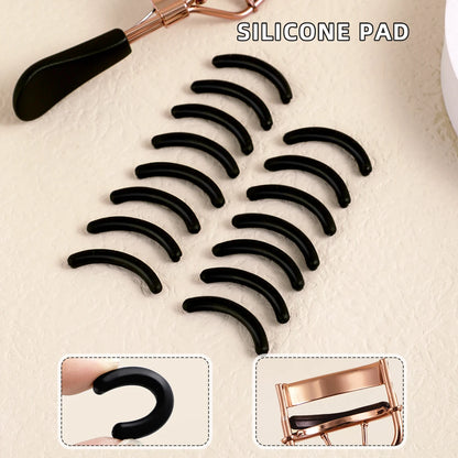 Portable Eyelash Curler - Stainless Steel Lash Curling Tool with 15 Silicone Pads