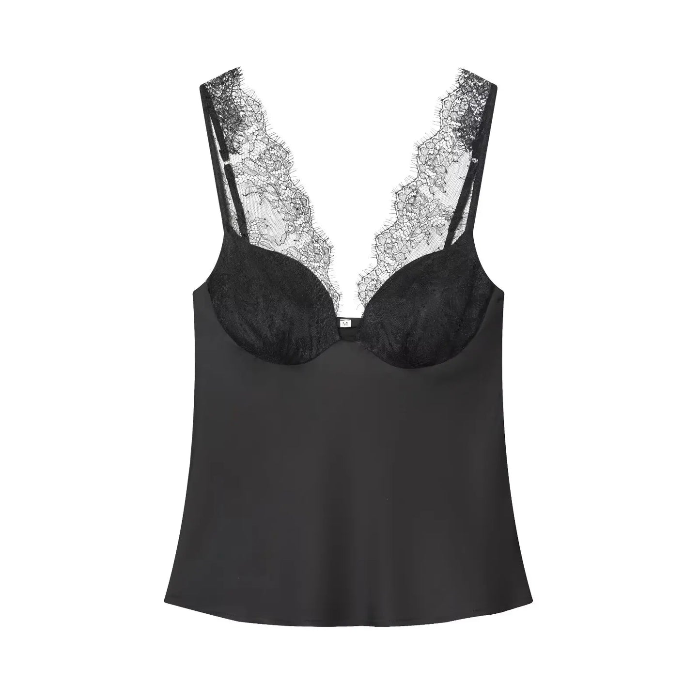 TFMLN Women’s Lace Splice Sleeveless Top – Deep V Neck Sexy Sling Elegant Chic Street Casual Fashion Outfit