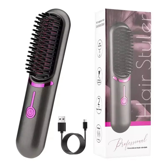 Cordless Mini Hair Straightening Brush – Portable Ionic Hot Comb for Women