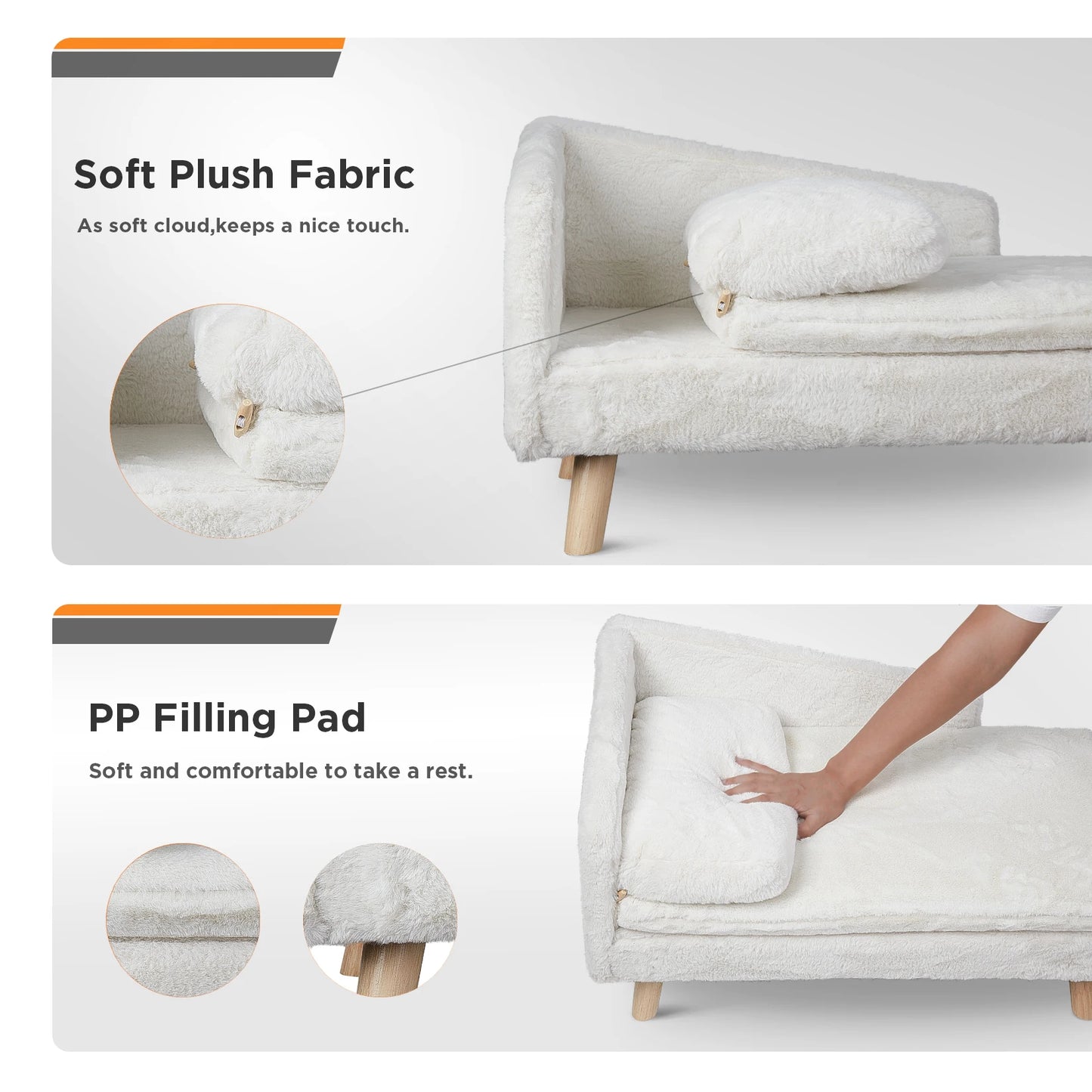 Elevated Pet Bed — Nordic Style Stool Bed with Cozy Waterproof Pad & Wooden Legs for Small Dogs & Kittens