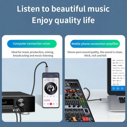 3.5mm to Dual 6.5mm TRS Audio Cable – AUX Adapter for Mixer, Amplifier & Speaker (6.35mm Jack)
