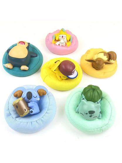 6-Piece Cartoon Sleep Pillow Set — Pokemon PVC Figures: Pikachu, Snorlax, Bulbasaur, Cute Q-Version Anime Dolls