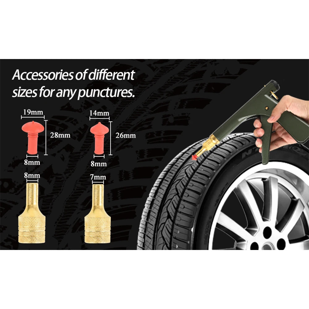Professional Tubeless Tire Repair Kit - Heavy Duty Puncture Plug Gun with Mushroom Plugs for Car & Motorcycle