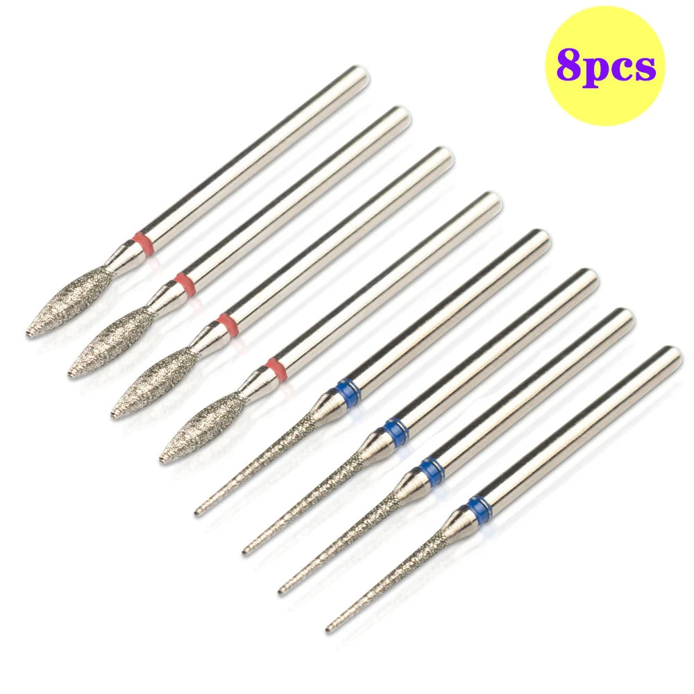 8pcs Diamond Nail Drill Bit Set - Rotary Electric Milling Cutters for Pedicure, Manicure, Cuticle Burr & Nail Tools Accessories