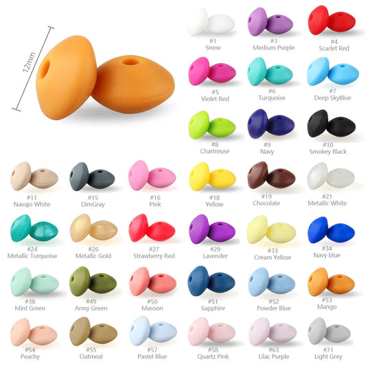 100/50/20Pcs Silicone Lentil Beads - 12mm BPA Free Loose Spacer Beads for DIY Jewelry Making Bracelets Necklaces Keychains