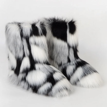 Y2K Women’s Fluffy Mid-Calf Snow Boots – Warm Cotton Winter Fashion Shoes
