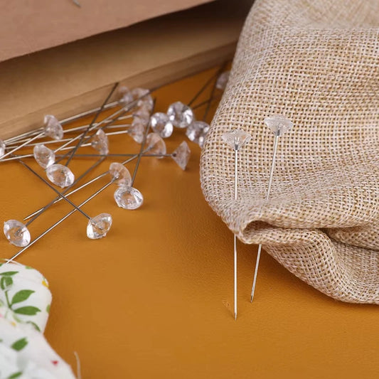Fenrry 100PCS Diamond Head Pins – Crystal Corsage Sewing Pins, Straight Pins for Dressmaking & Party Decorations with Plastic Box