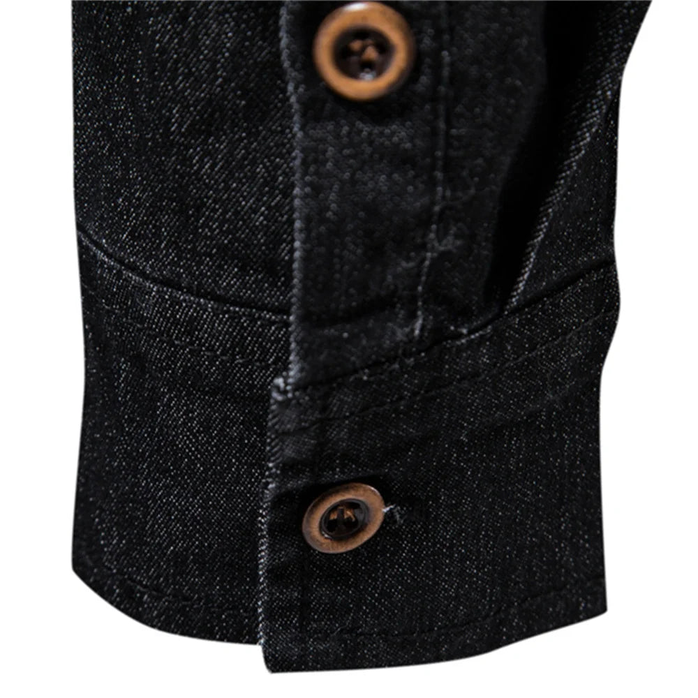 AIOPESON Men's Cotton Denim Shirt - Long Sleeve Slim Fit Casual Cowboy Style Shirt