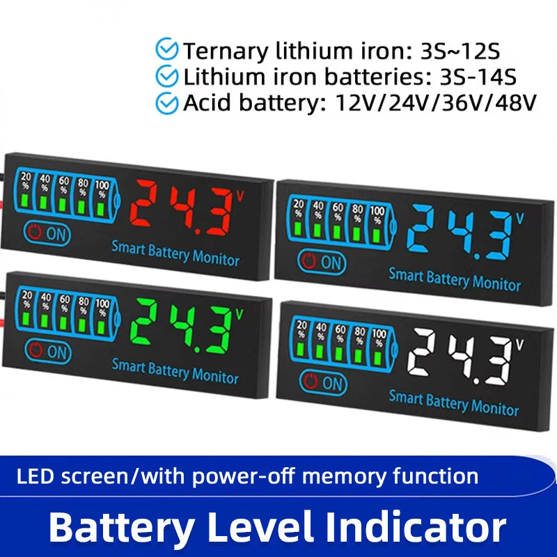 DC7-55V Battery Level Indicator – 3S-14S 12V, 24V, 36V, 48V Lithium 18650 Lipo Capacity & Voltage Tester