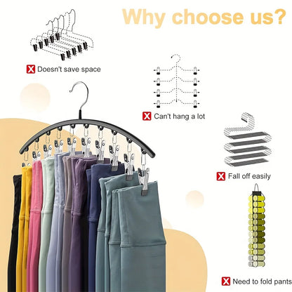 1/2/3PCS Closet Storage Hanger with 10 Clips - Space-Saving Hanging Organizer for 40 Pairs of Leggings - Black
