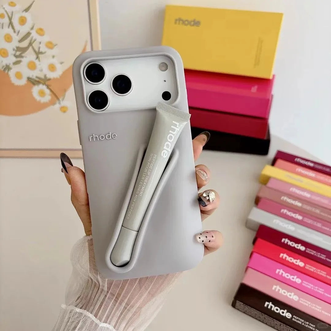 Soft Silicone iPhone Case for 17/16/15/14/13/12/11 Pro Max Plus Air - Lipstick Style Portable Protective Phone Cover