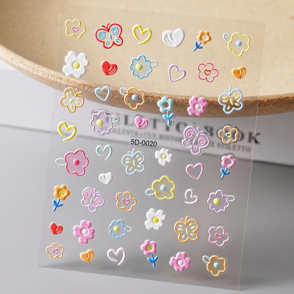 5D Macaron Nail Stickers - Embossed Flower, Fruit, Bear & Rabbit Charms for Summer DIY Manicure Decoration