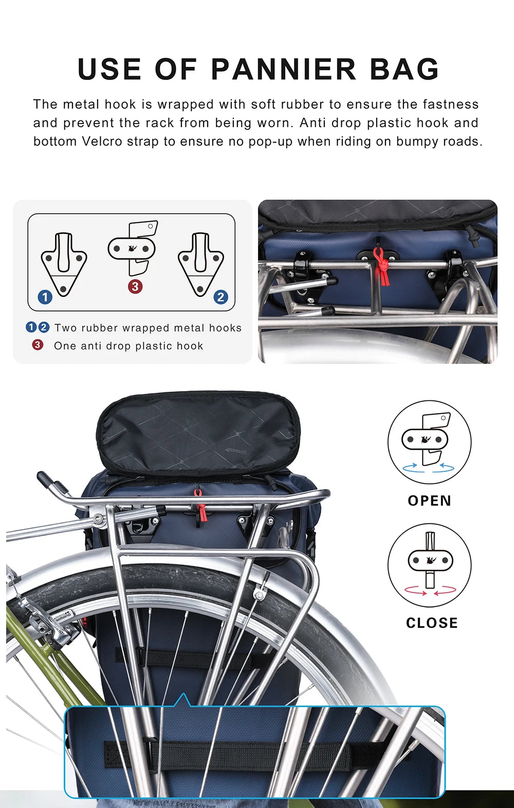 Rhinowalk 20L Bike Pannier Bag — Waterproof Rear Rack Bicycle Shoulder Backpack, Travel & Cycling Accessories