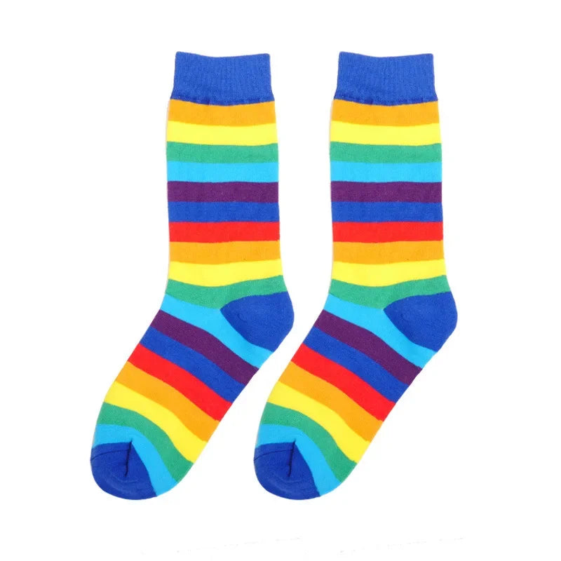 Rainbow Striped Women’s Socks — Elastic Long Sporty Retro Harajuku Meias, New Arrival