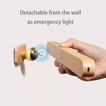Wooden Cordless LED Wall Lamp - Adjustable Bedside Mirror & Reading Light for Bedroom Decor