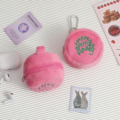 Pink Mini Coin Purse - Kawaii Plush Storage Bag for Earphones, Coins & Cords, Cute Portable Cake Pouch