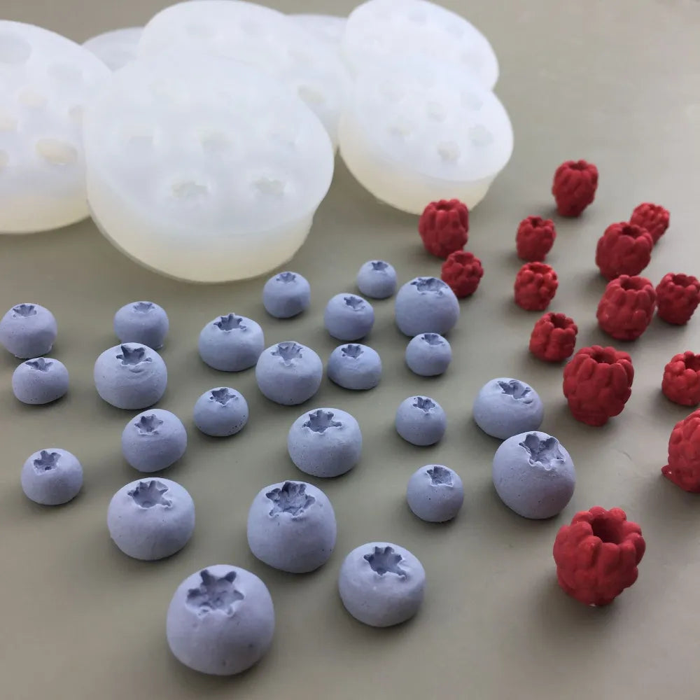 3D Blueberry and Raspberry Silicone Mold - Realistic Fruit Candle and Fondant Mould, DIY Chocolate and Cookie Baking Mold for Cake Decorating