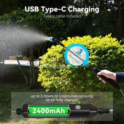 Portable Electric Gardening Sprayer - USB Rechargeable Irrigation Tool with Telescopic Handle and 3 Nozzles for Yard Plants (2400mAh)