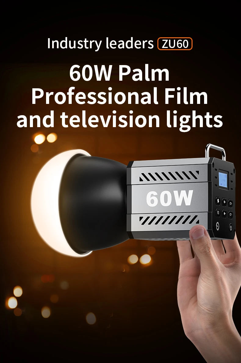 60W COB Video Light - CRI≥90, TLCI≥97, Dual Color Temperature 2700K-6500K, Portable Mini Bowens Live Lighting