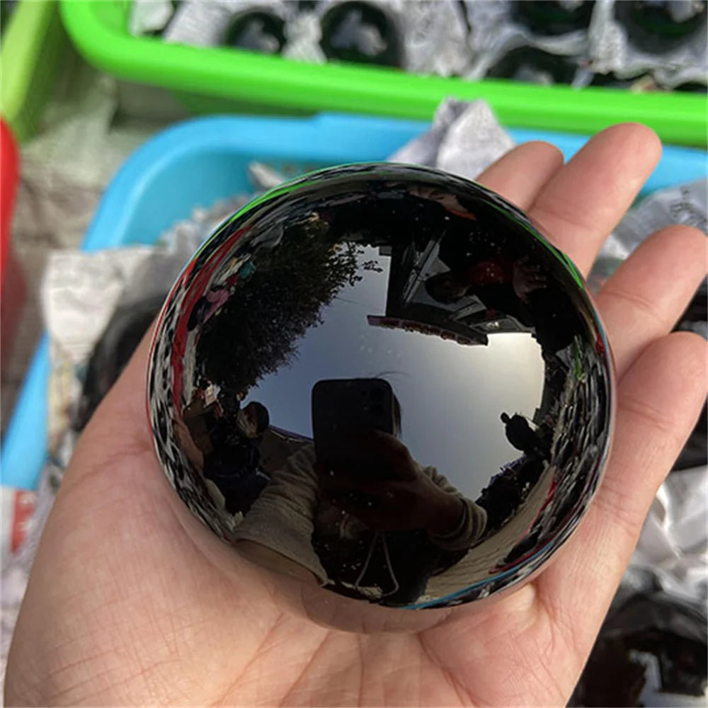 Natural Black Obsidian Healing Sphere – Reiki Crystal Magic Ball for Feng Shui & Home Decor