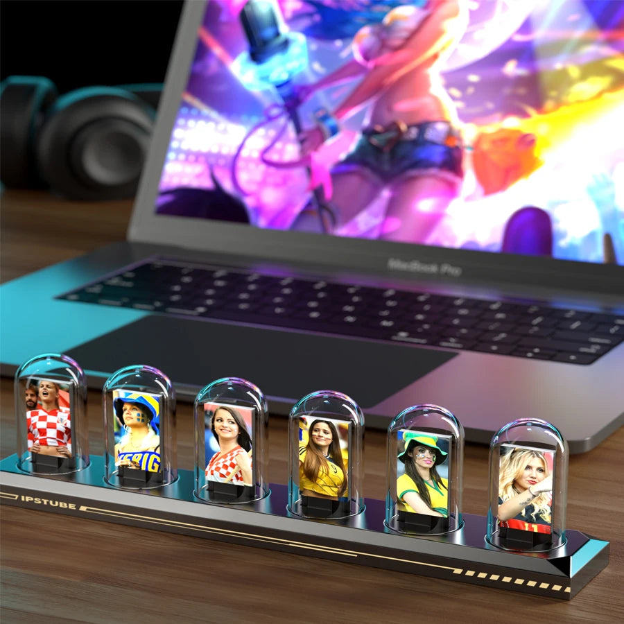 RGB Nixie Tube Clock - LED Glowing IPS Color Screen, DIY Analog Digital Night Light for Gaming Desktop & Home Decoration