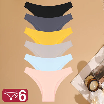 FINETOO 6PCS Ice Silk Seamless Low-Waist Underwear Set — Breathable, High Elasticity Brazilian Panties Lingerie