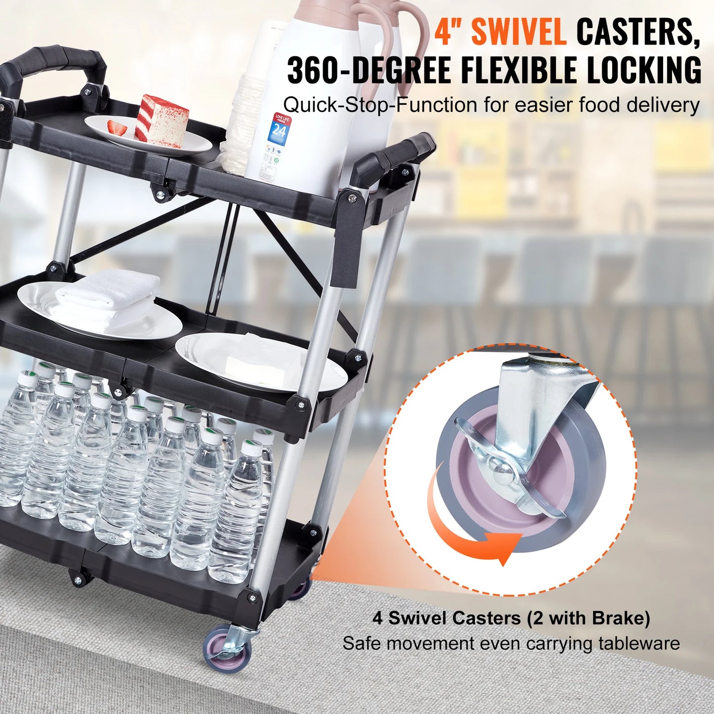 VEVOR 3-Tier Folding Rolling Utility Cart – Slim Storage Shelf & Slide Organizer for Kitchen & Bathroom