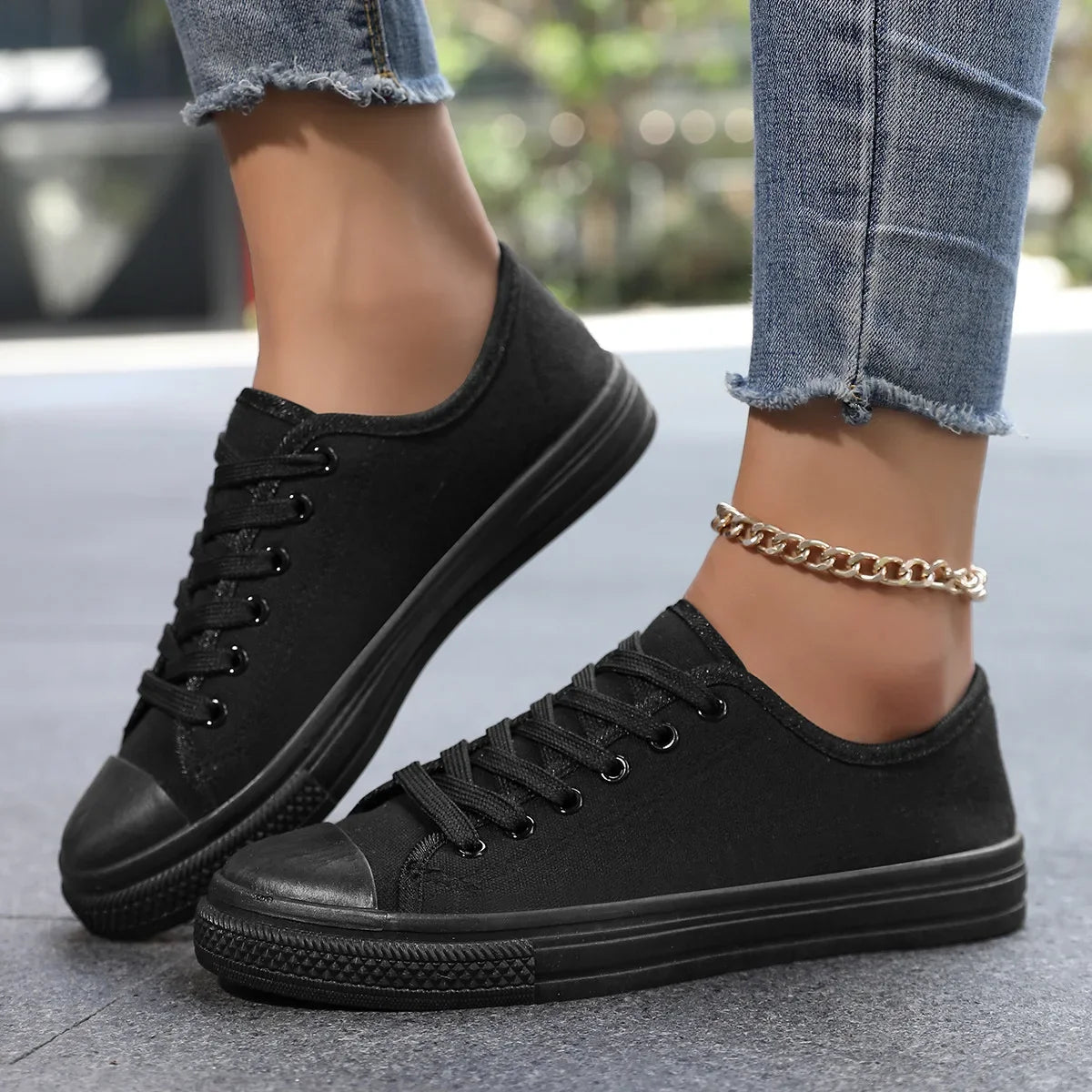 Black Canvas Shoes for Women – 2025 Spring/Autumn Casual Breathable Plimsoll Sneakers, Comfortable Style