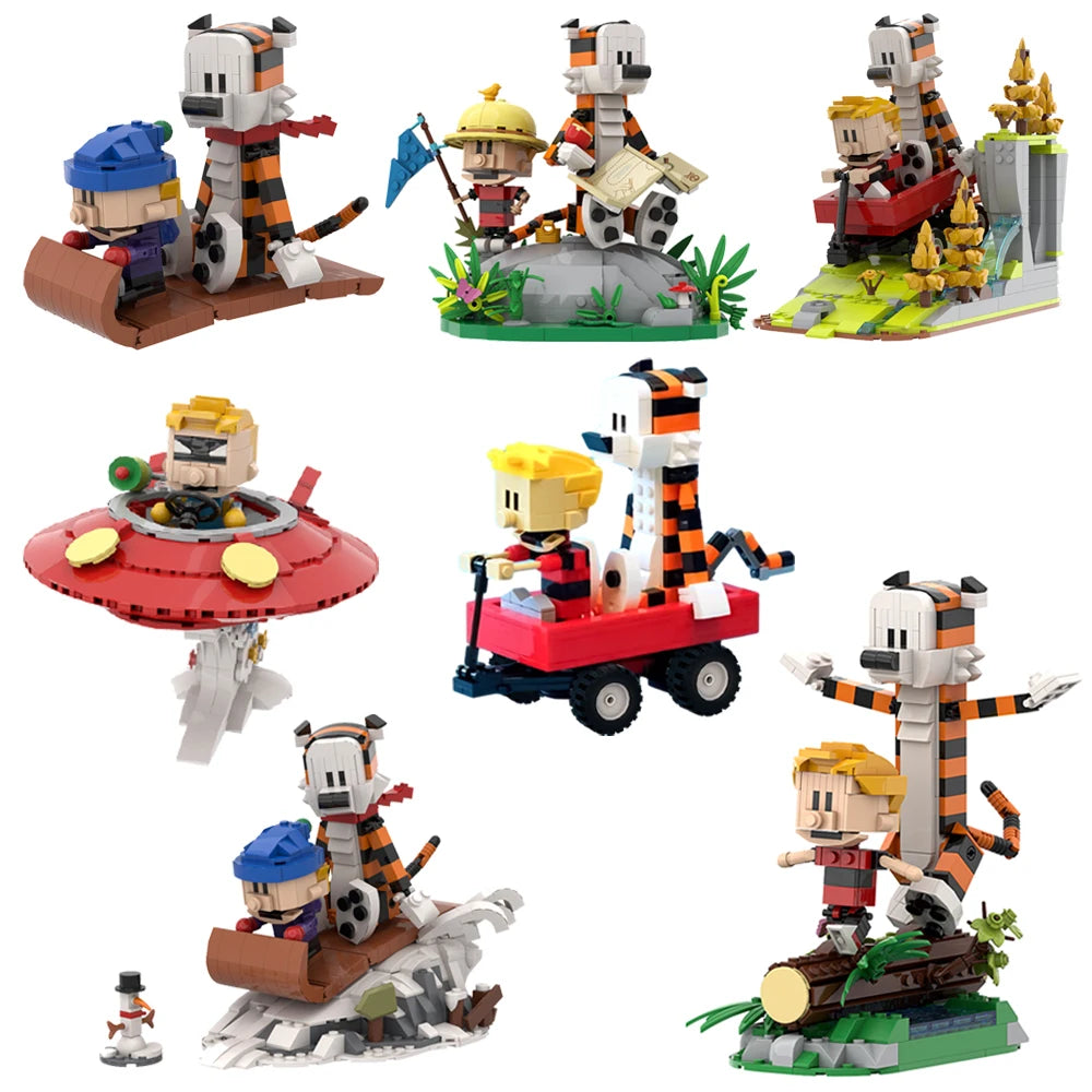 Gobricks MOC Calvin and Hobbes Building Block Set – Classic Comic Cartoon Tiger Model Toy Gift for Kids