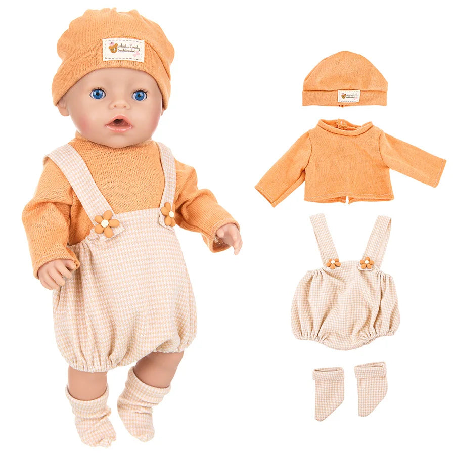 43cm Baby Doll Clothes Set – Leather Jacket, Pants & Rompers for 18-Inch American Dolls, Winter Outfit