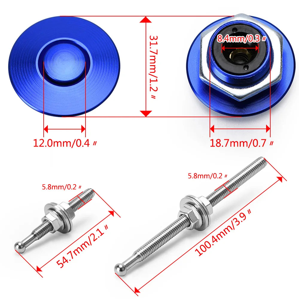Universal JDM Style 1.25" Push Button Billet Hood Pins Lock Clip Kit - LZONE Car Quick Pins for BMW ec JR-HPL04/05