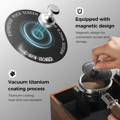 MHW-3BOMBER Espresso Puck Screen – 51/53/58.5mm Reusable Stainless Steel Coffee Filter, 0.8/0.2mm Thickness Coffee Tool