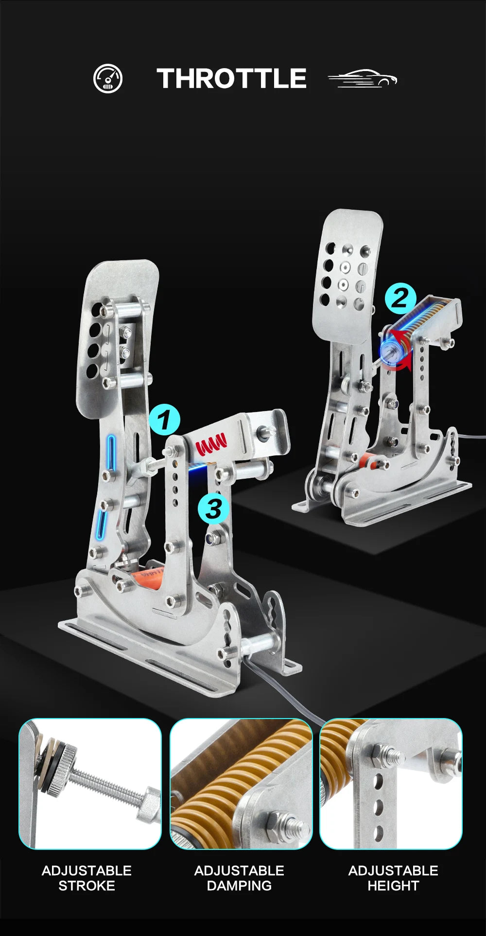 SIMJACK UT Sim Racing Pedals – PC Racing Simulator, Pressure Sensor Load Cell & HE Hydraulic Pedal