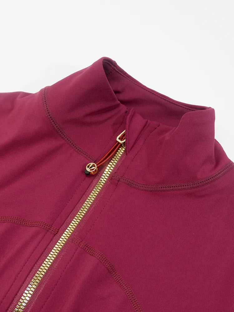 Gold Zipper Women's Yoga Jacket - Slimming Stand-Up Collar Fitness Sports Top